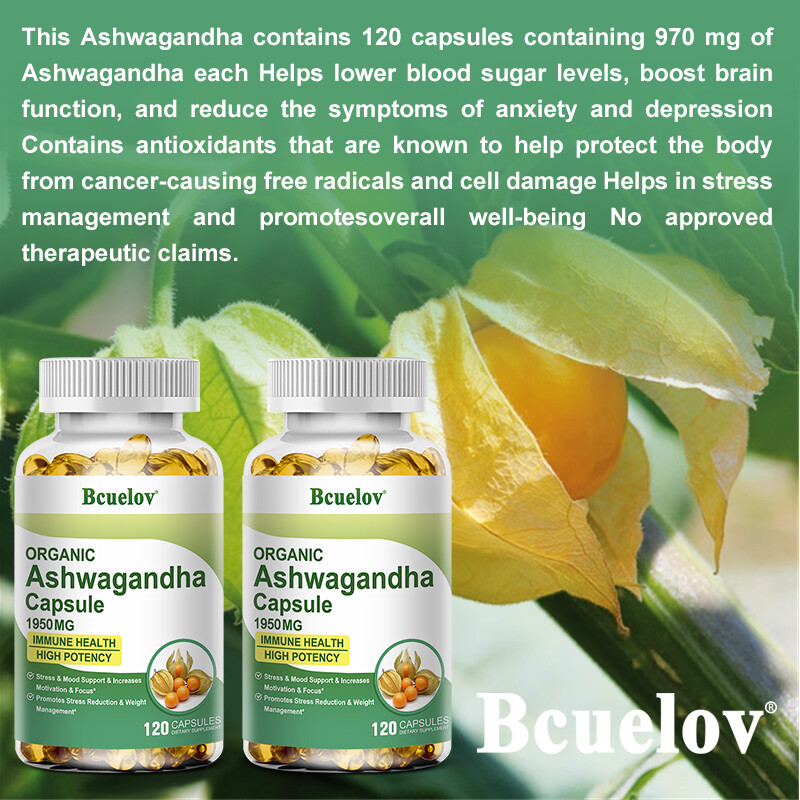 Organic Ashwagandh Capsules | High Dose 1950mg Daily Dose Pure No Additives