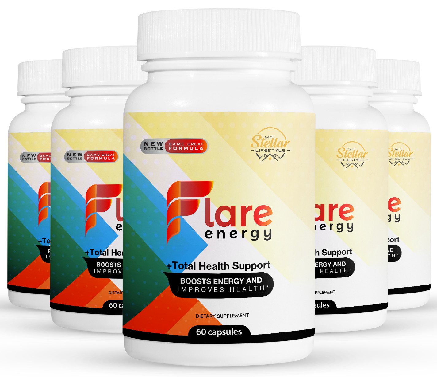 5 Pack Flare Energy, total health support and boosts energy-60 Capsules x5