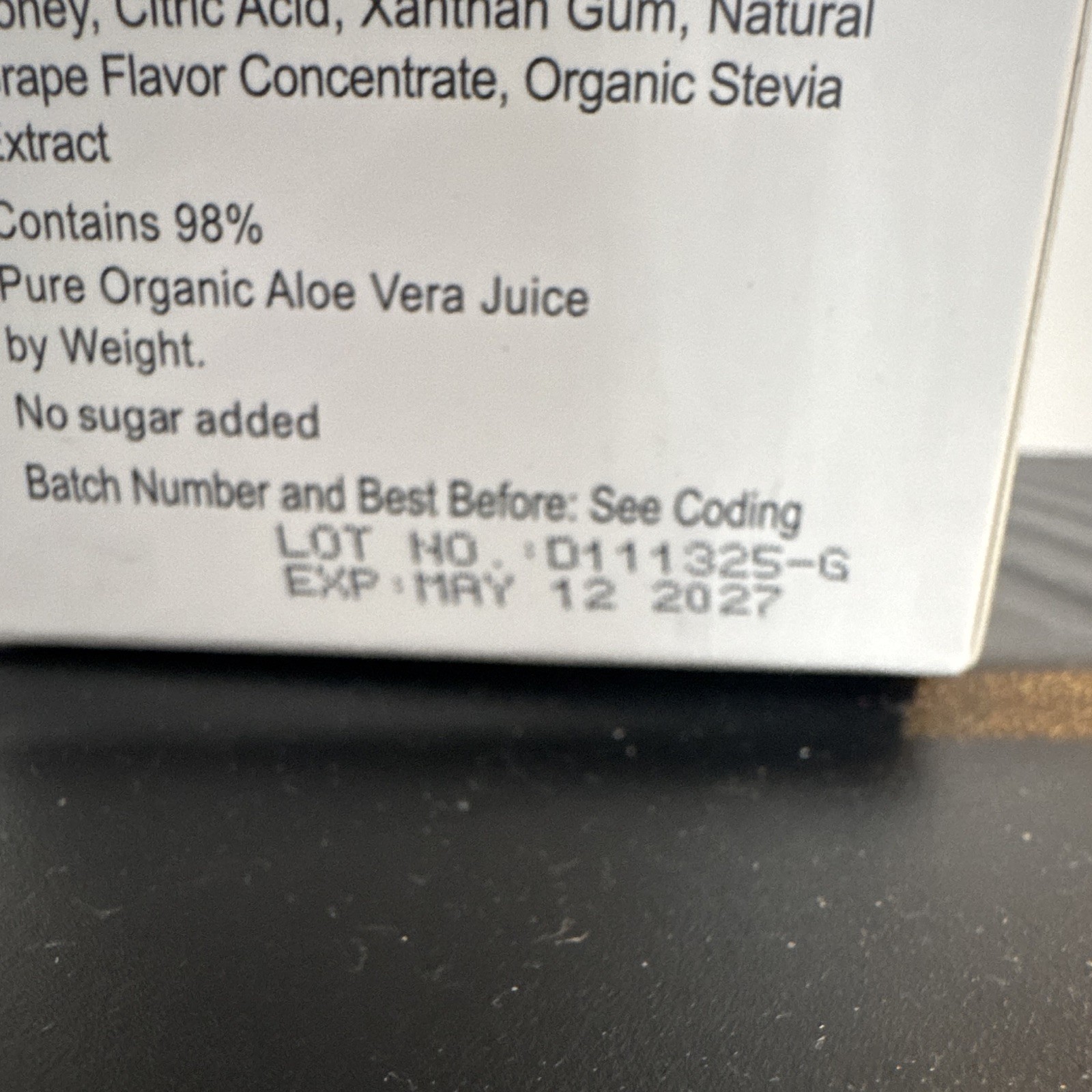 AloeCure Aloe Vera Juice Grape USDA Organic No Sugar Added Digestive 16.7oz