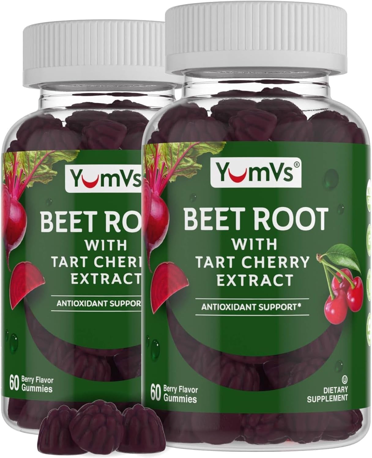 YUM-V’S Beet Root Gummies with Tart Cherry Extract – Berry Flavor Beetroot…