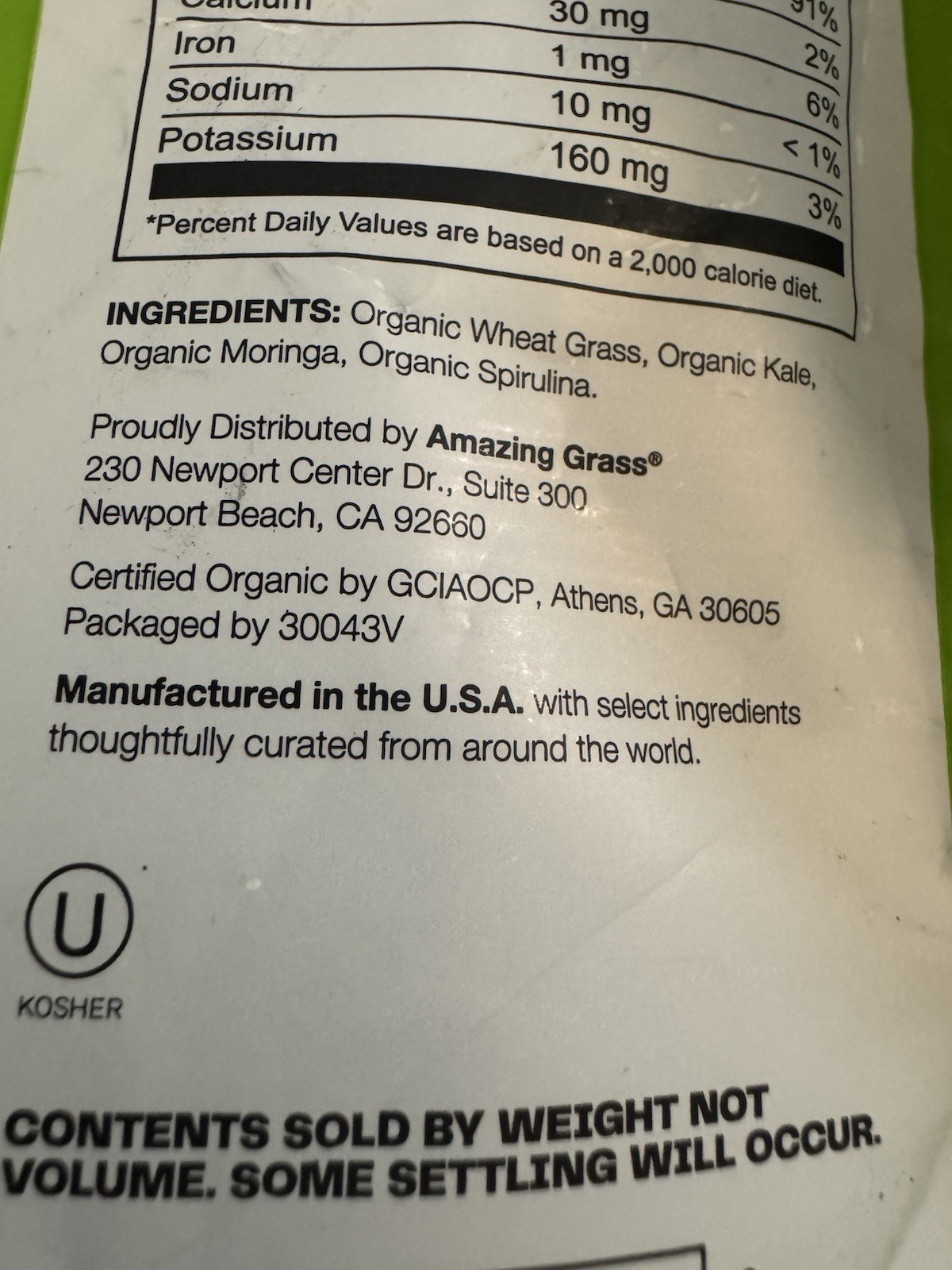 Amazing Grass Organic Supergreens Powder Wheat Grass Kale Moringa Spirulina 30