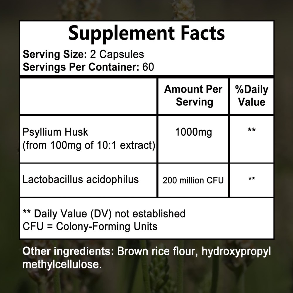 Psyllium Husk Capsules 1000 Mg Fiber Supplement With Acidophilus Probiotic