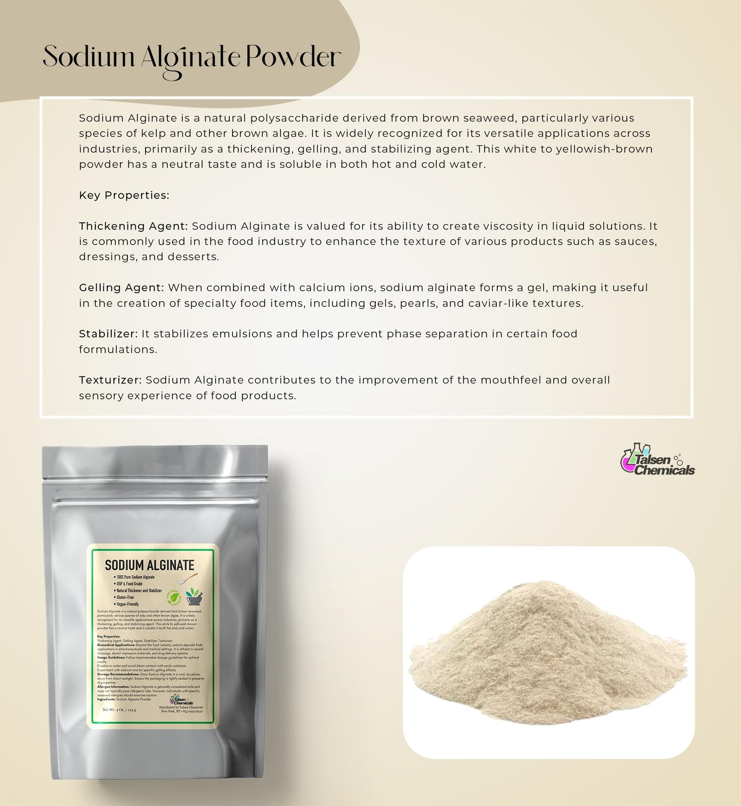 Sodium Alginate (4 Ounce / 113 Grams) Pure 4 (Pack of 1)