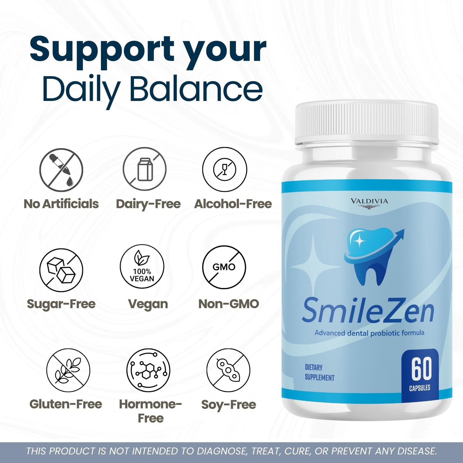 SmileZen Oral Health Probiotic Supplement Capsules Gums Teeth 3 Pack 180Ct