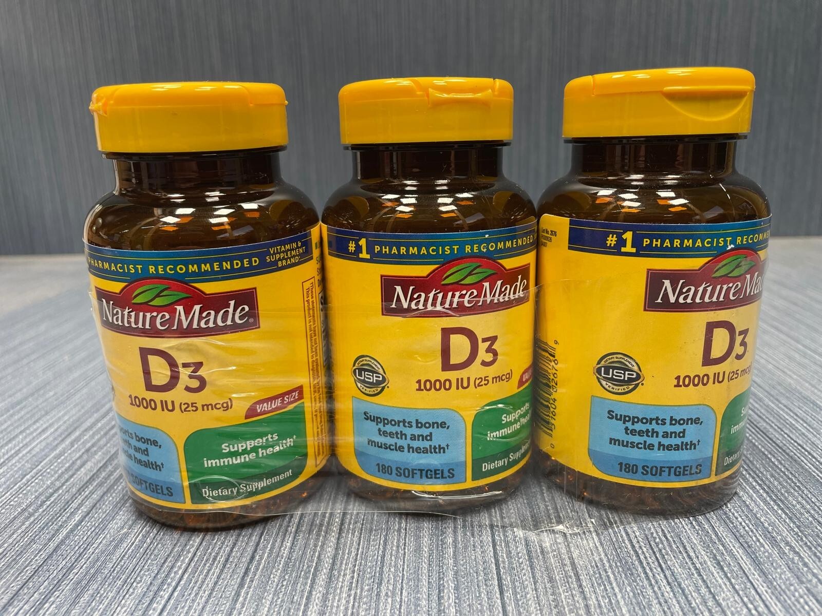 Lot of 3 x Nature Made Vitamin D3 1000 IU (25 mcg) Supplement 180 Softgels