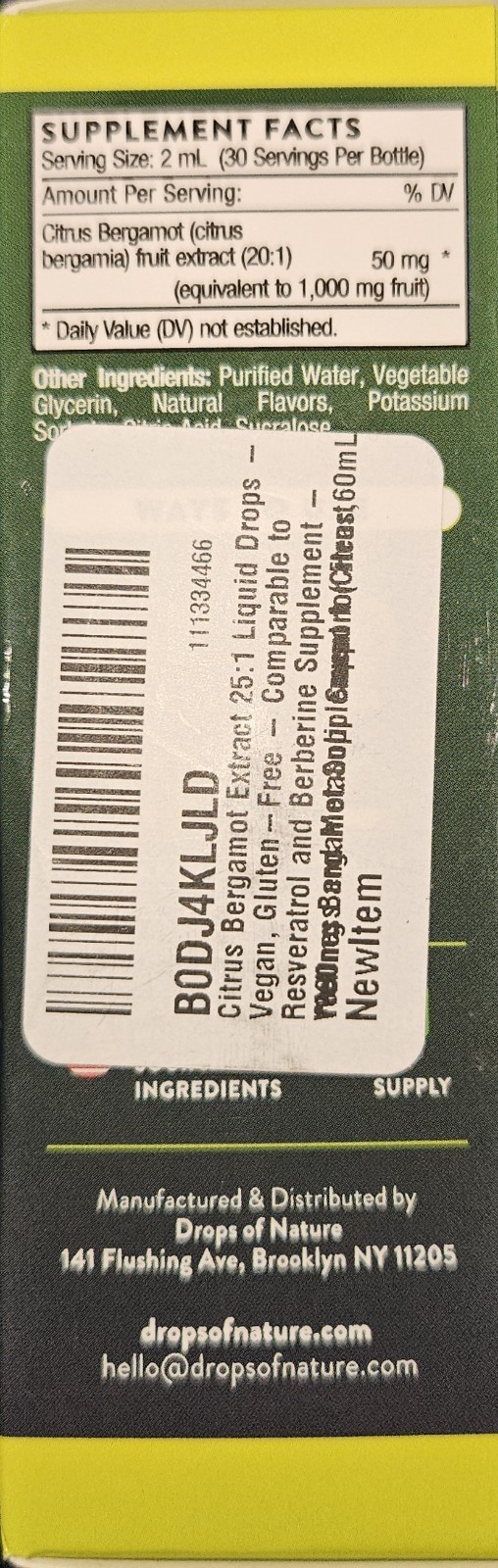 Drops Of Nature Citrus Bergamot Extract 20:1 Heart Health Antioxidant 2 fl oz