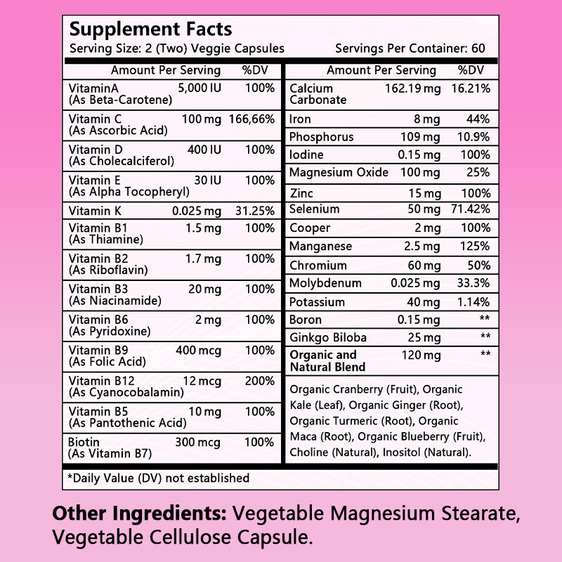 Women’S Multivitamin Organic Based Energy Supports Overall Body Health 120 Caps