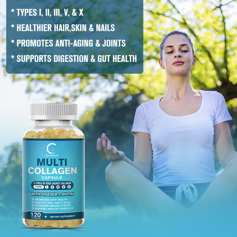 Premium Collagen Peptides Pills Hydrolyzed Anti-Aging (Types I,II,III,V,X) 120pc
