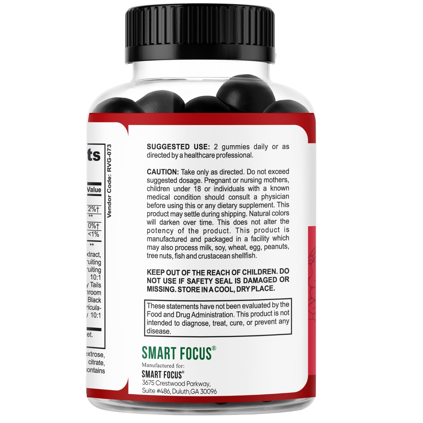 Ease-Mind Mushroom Gummies Lions Mane Reishi Cordyceps Focus Support 60ct