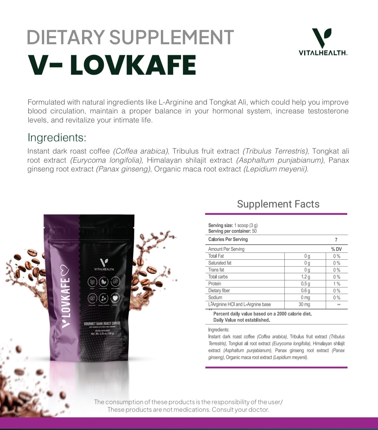 V-LovKafe Coffee Blend Powered by Adaptogens- New! Vital Health Exp 3/2027