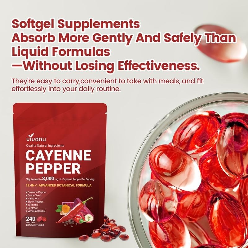 Premium VivoNu Cayenne Pepper Softgels Supplement – 240 Capsules NEW FREE SHIP