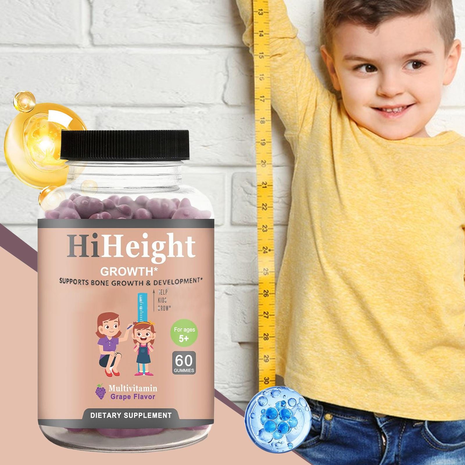 Heightener Gummies 60 Count- organic Height Growth Supplement For Kids
