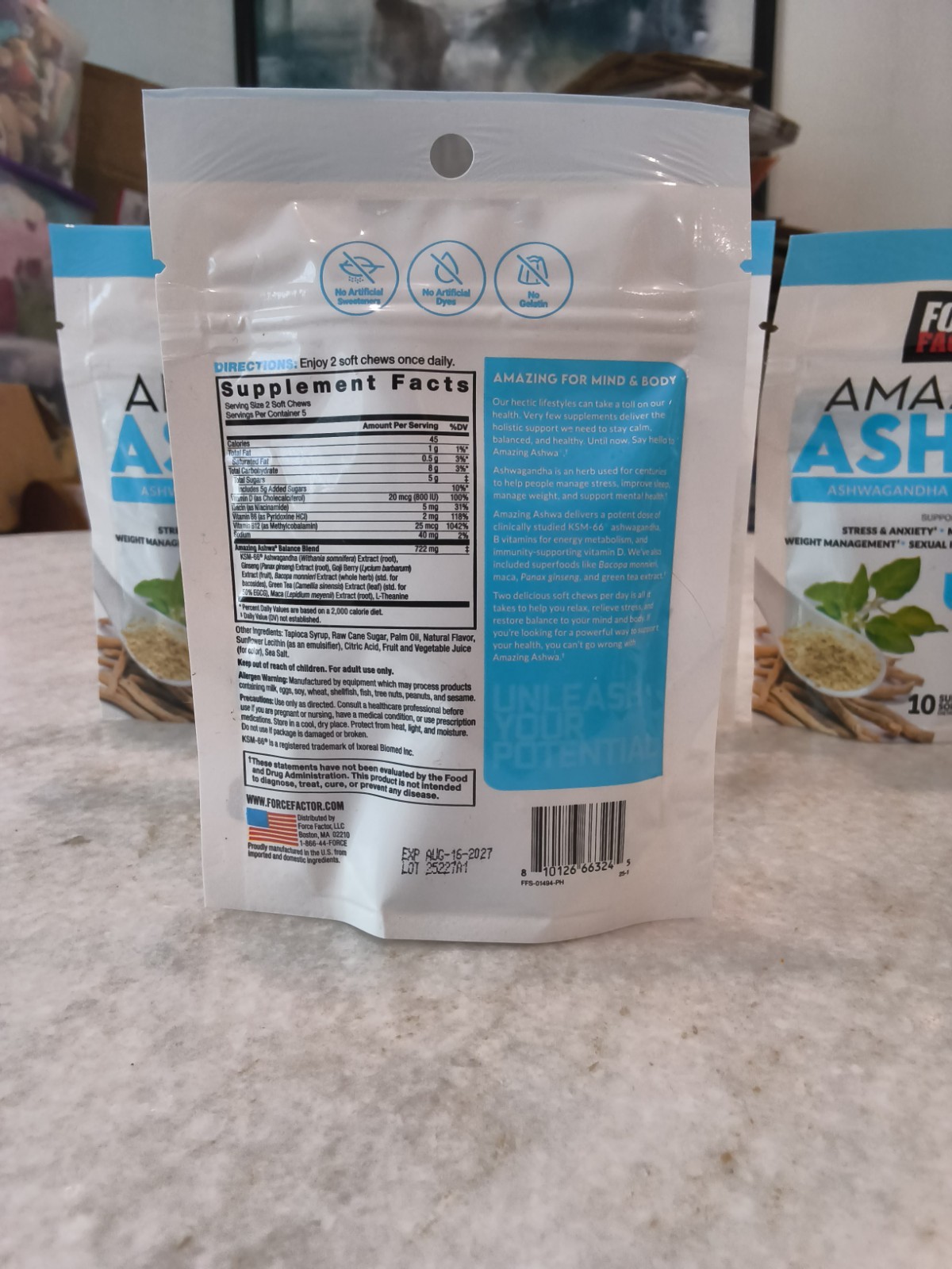 5 Force Factor Amazing Ashwa 10 Soft Chews KSM-66 Ashwagandha.Stress Support New