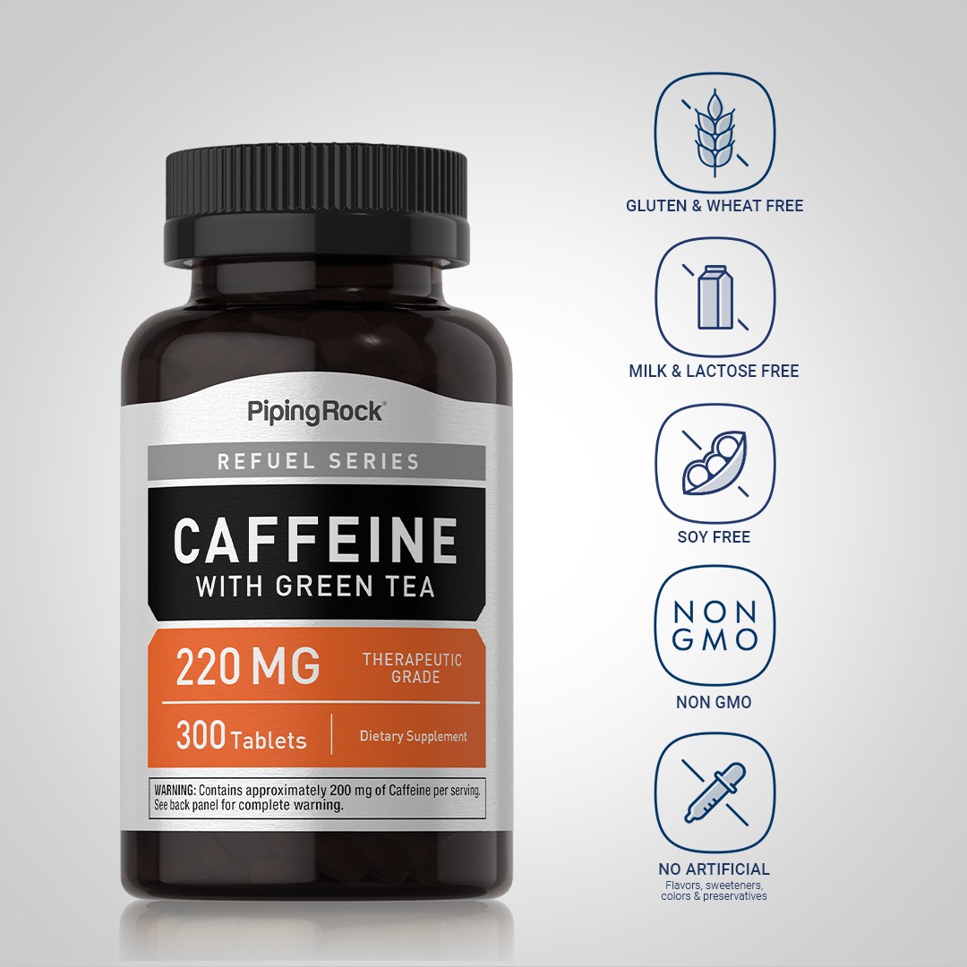 Caffeine Plus Green Tea | 220mg | 300 Tablets | Non-GMO | By Piping Rock