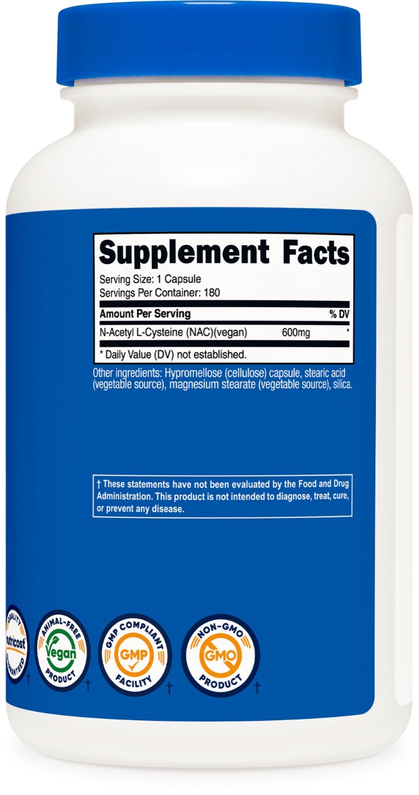 Nutricost N-Acetyl L-Cysteine (NAC) 600mg, 180 Capsules – Non-GMO & Gluten Free