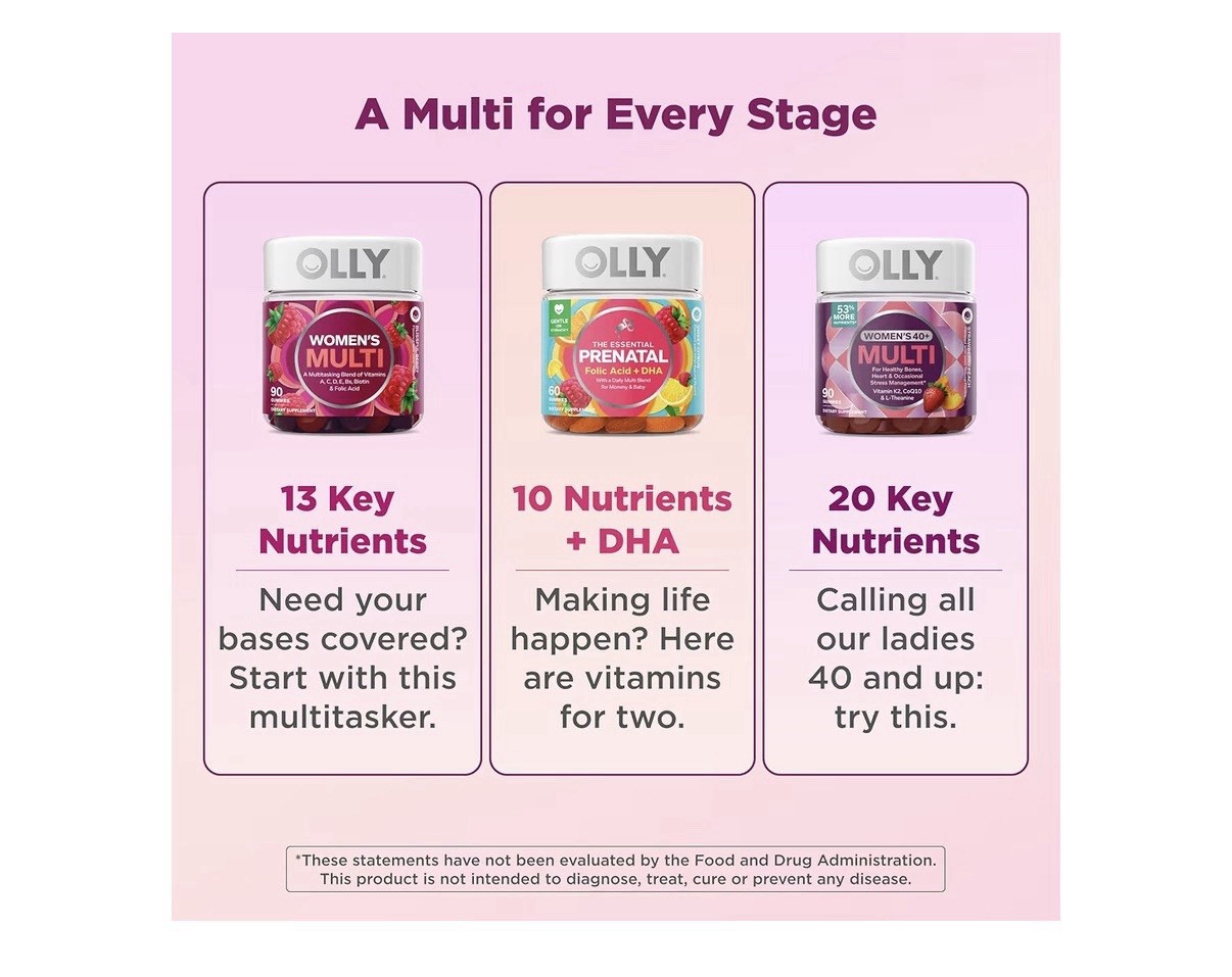 OLLY Essential Prenatal Gummies Folic Acid + DHA Sweet Citrus 60 Gluten Free