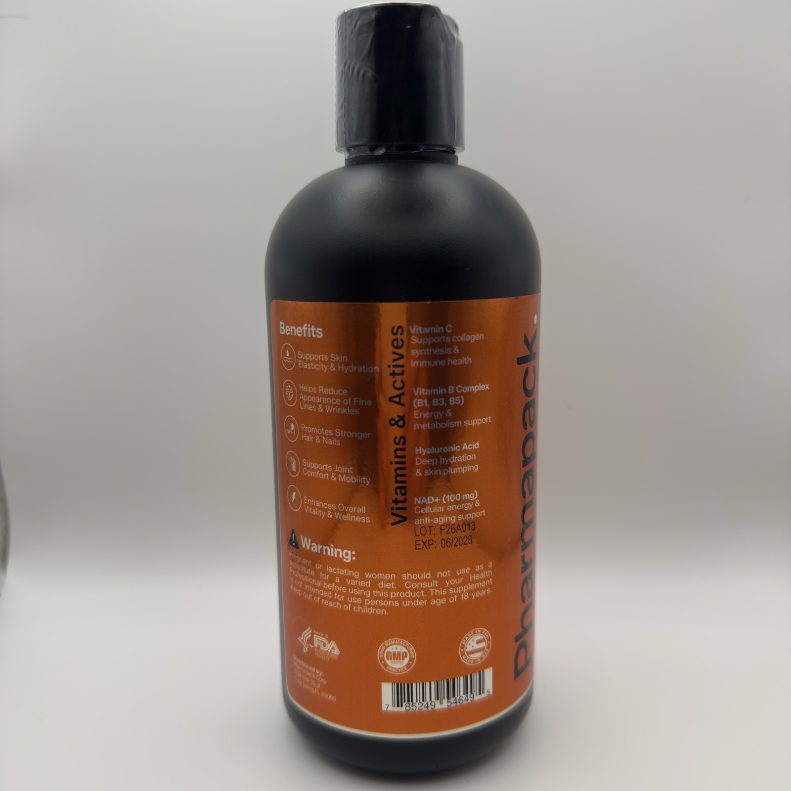 Pharmapack Hydrolyzed Collagen 8000mg + NAD+ 100mg Liquid Orange 16.23oz
