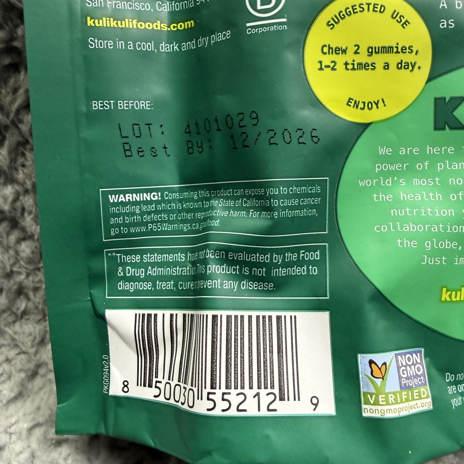 Kuli Kuli Moringa & Super Greens Gummies 60 Ct 30 Servings Green Apple Energy
