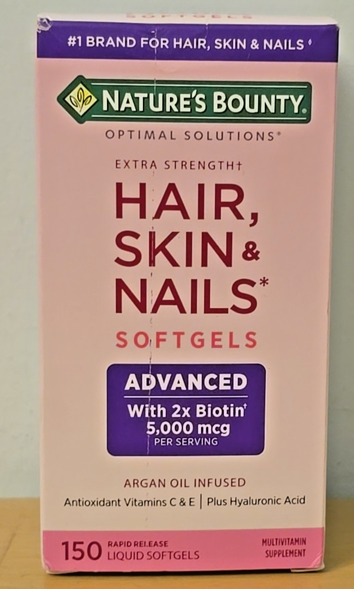 Hair Skin Nails Softgels 5000 mcg 150 Nature’s Bounty Extra Strength