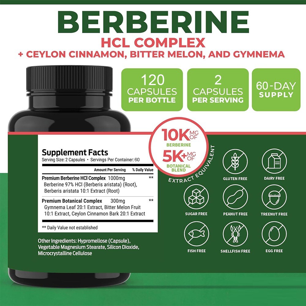 Advanced Dual Berberine HCl Berberine Supplement 1300mg 6/2026