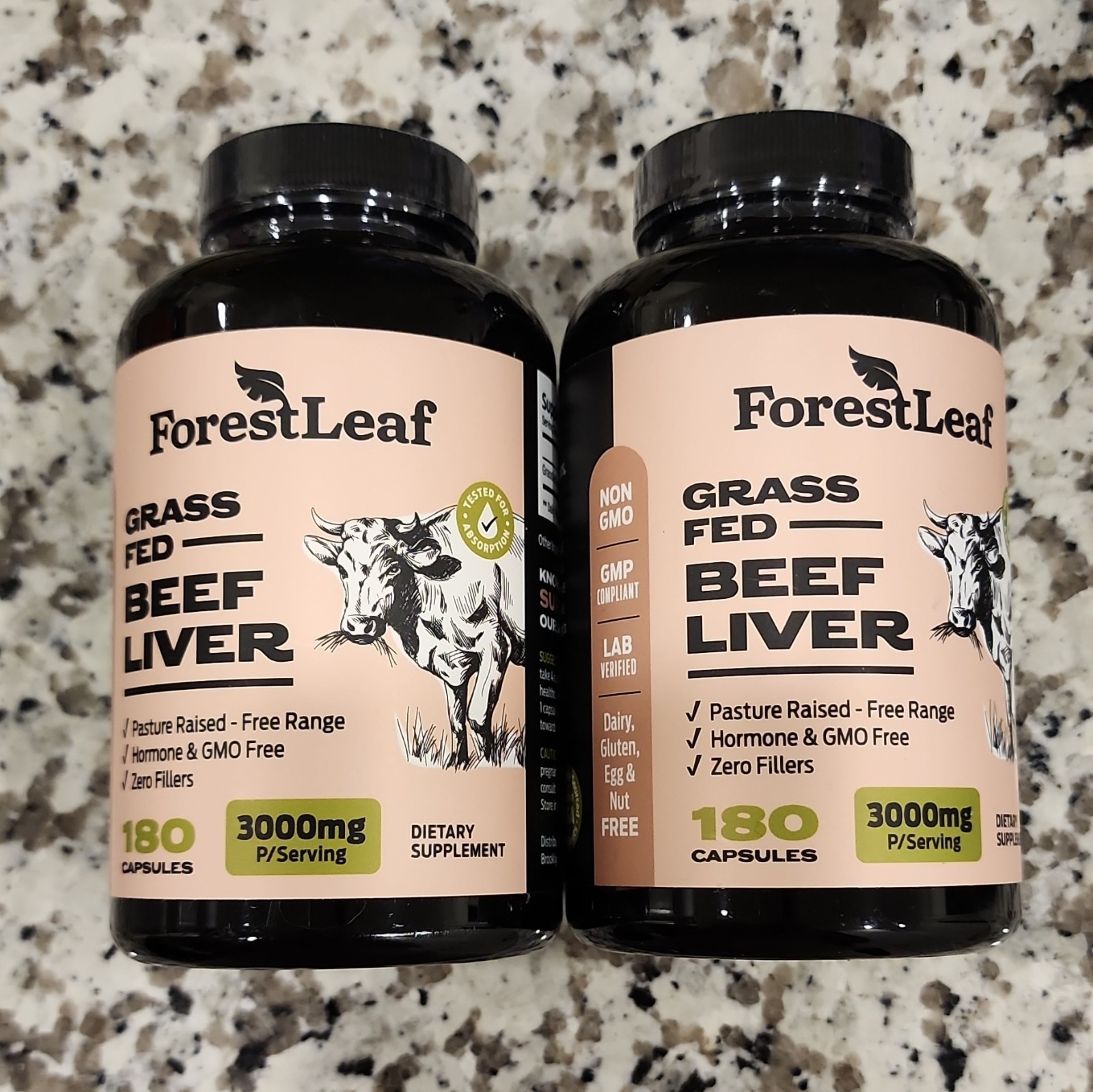 ForestLeaf Grass Fed Beef Liver 3000mg 180 Capsules-2 Bottles