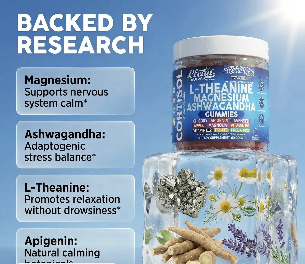 Clean Nutra Ashwagandha Magnesium L-Theanine Gummies 60 Ct Lot of 3 New
