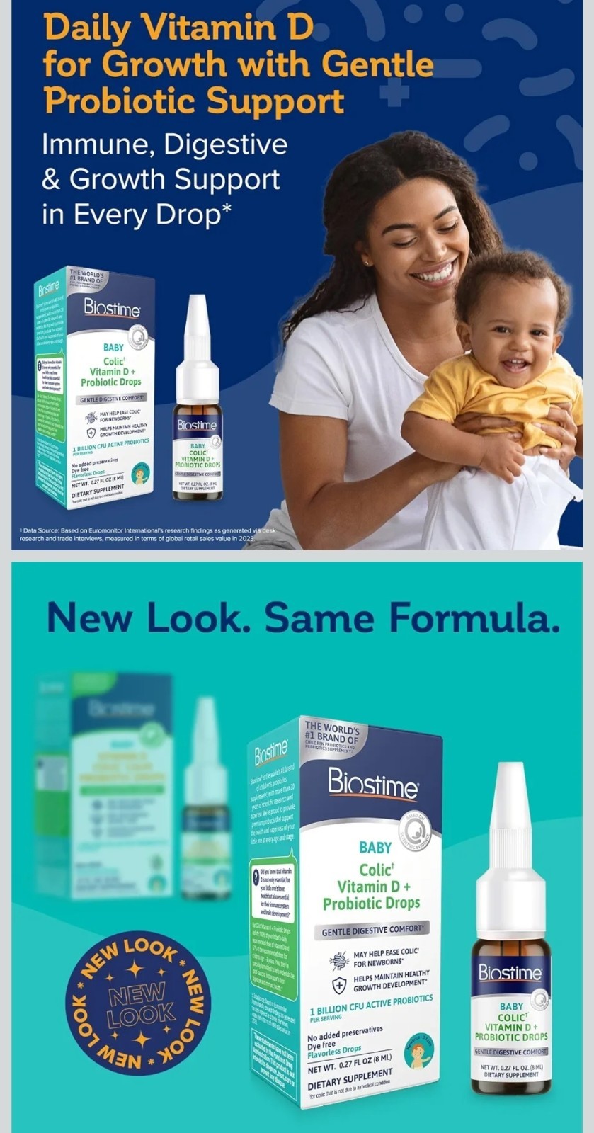 Biostime Baby Colic Vit D3 + Probiotic Drops Flavorless Non-GMO .27oz Exp 06/27