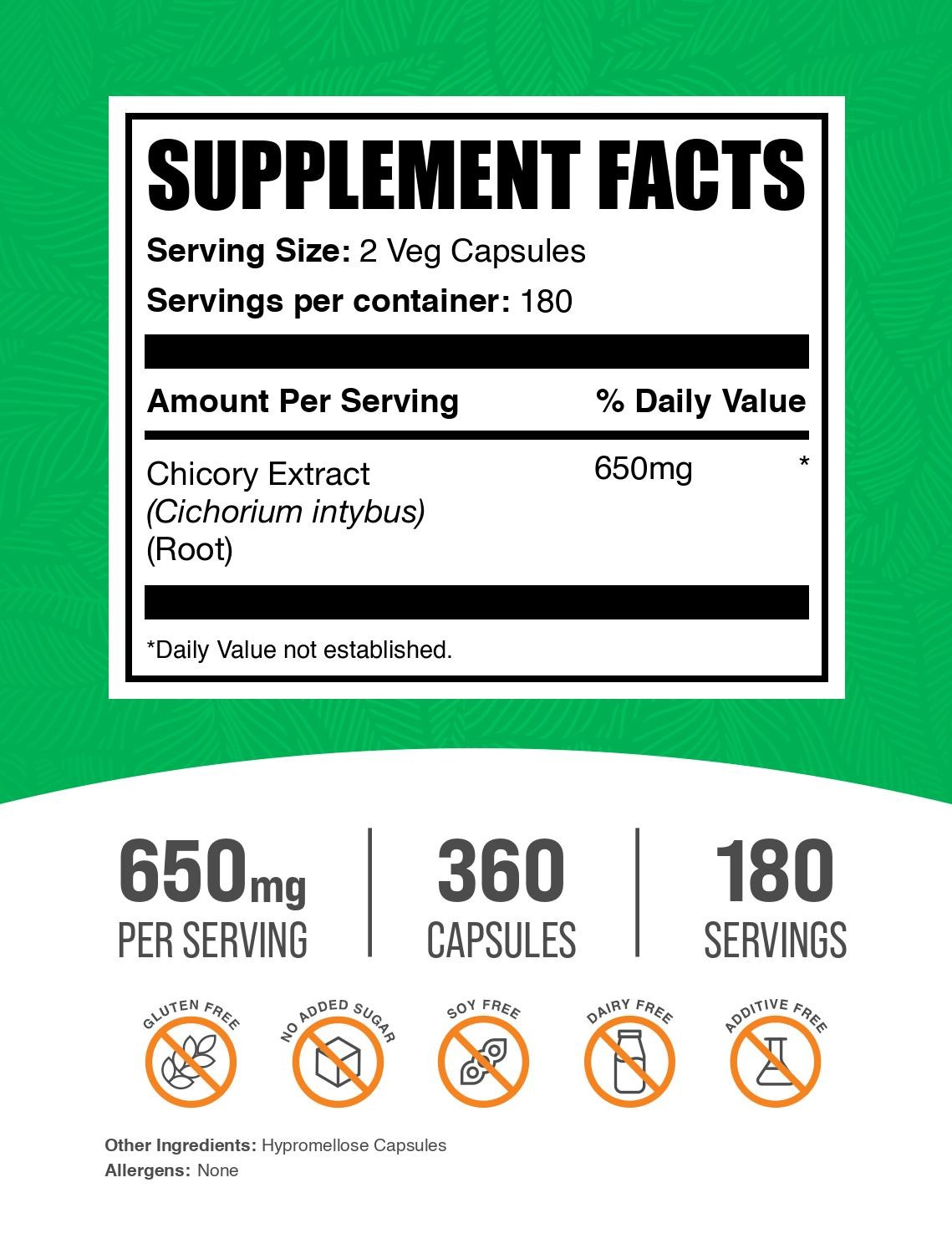 BulkSupplements Chicory Root Extract Capsules – 650mg per Serving – 360 Capsules