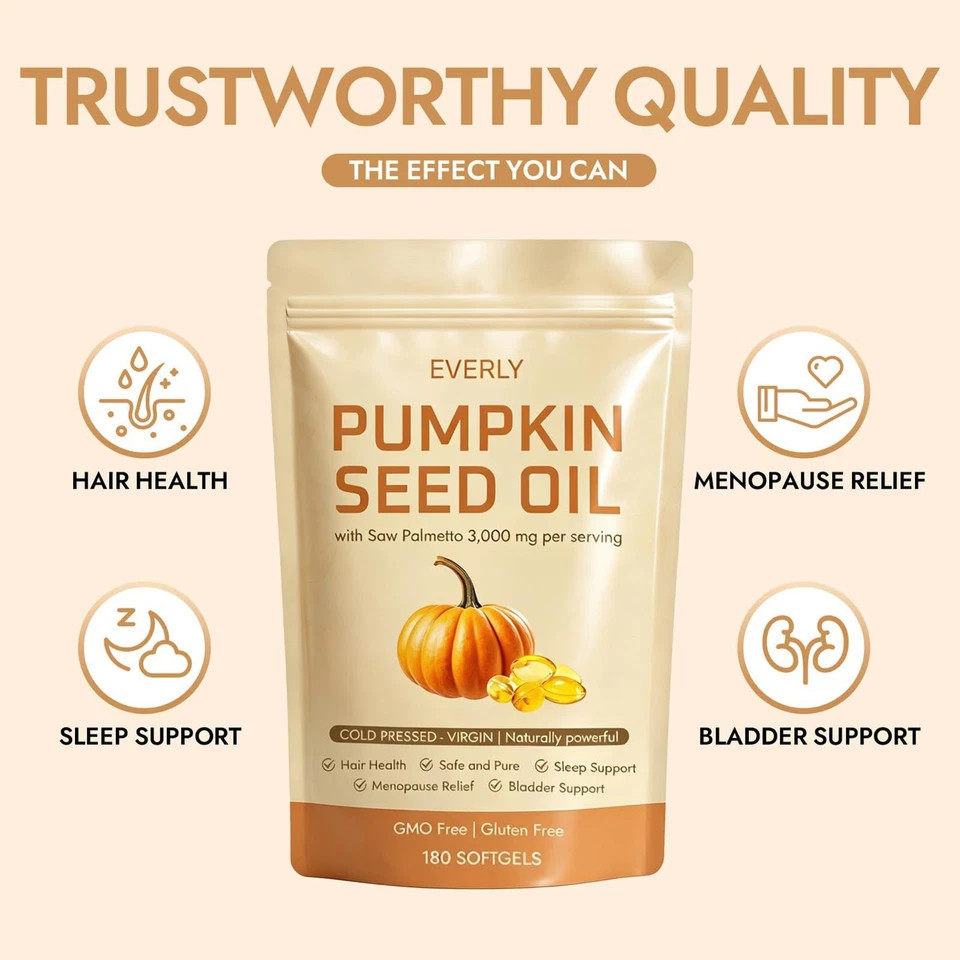 Pumpkin Seed Oil 3000mg Softgels Cold Pressed Virgin | Saw Palmetto | 180Count1