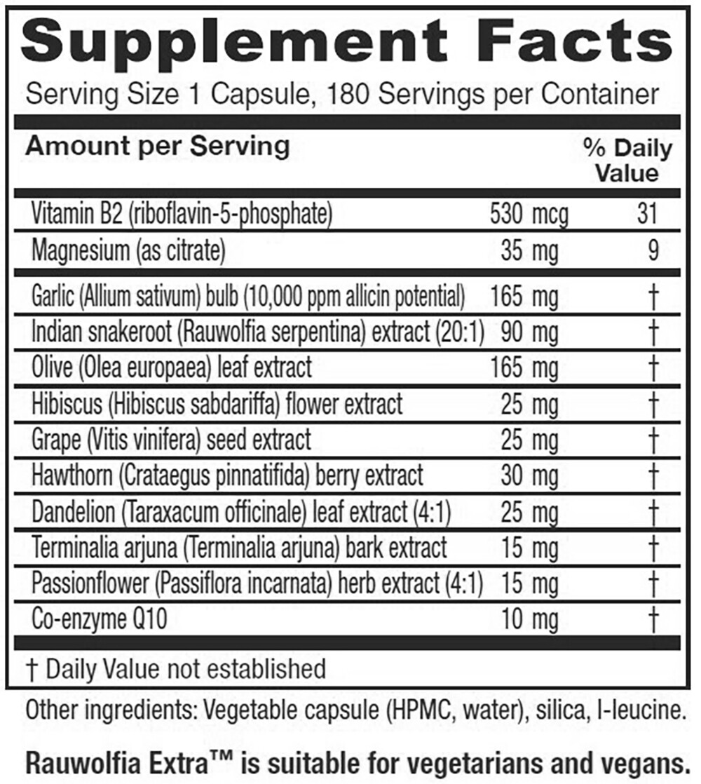 Vitanica, Rauwolfia Extra, Blood Pressure & Cardio Support, Vegan, 180 capsules