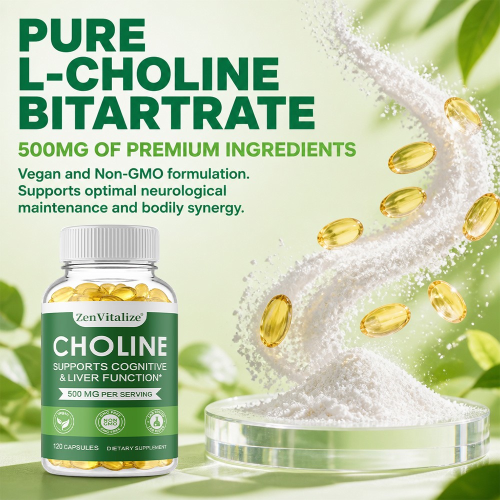 500mg Choline Capsules For Mental Focus & Healthy Liver Function,30/60/120 CT