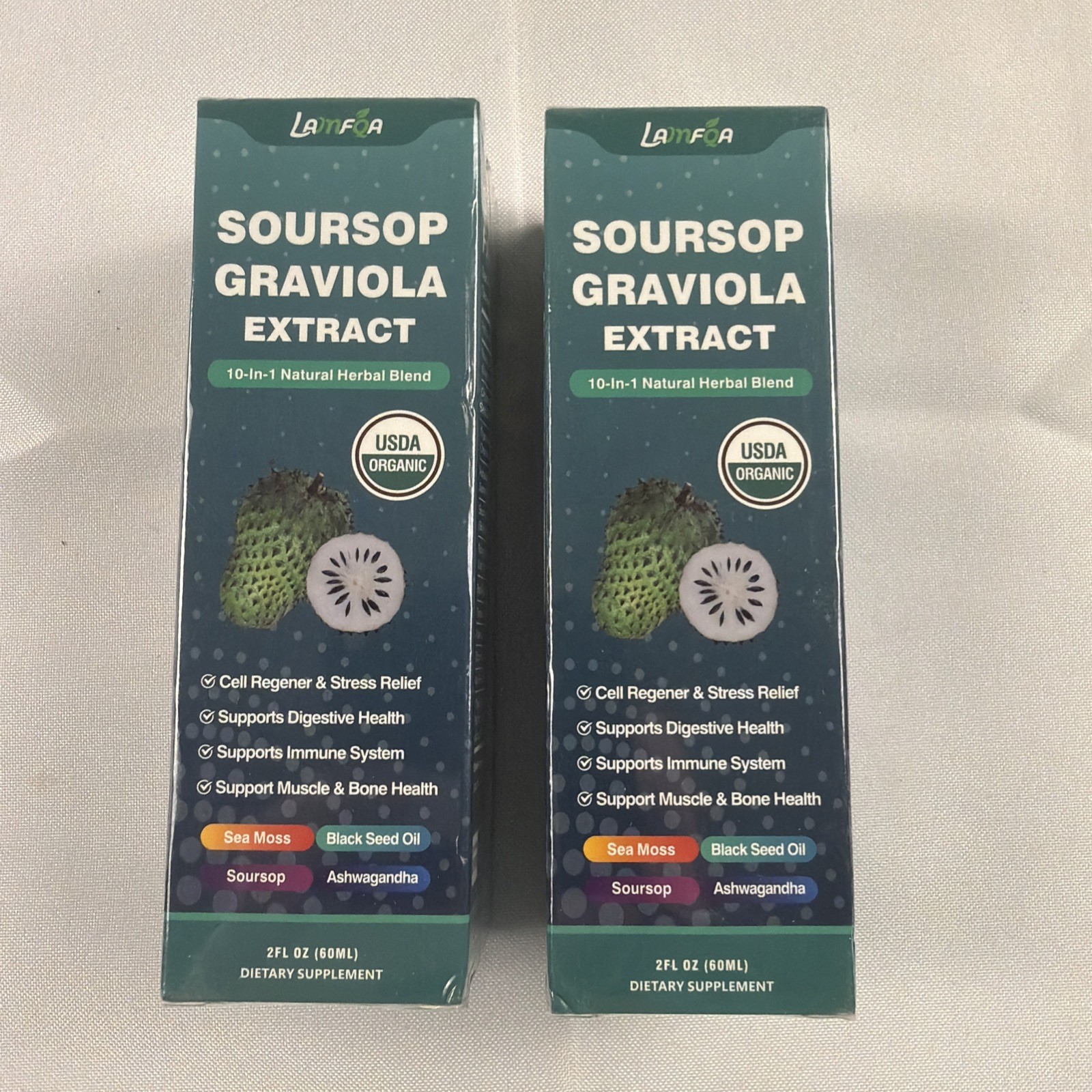 2 Pack Soursop Graviola Extract Organic 2 fl oz 10 in 1 Herbal Blend Exp 08 2027