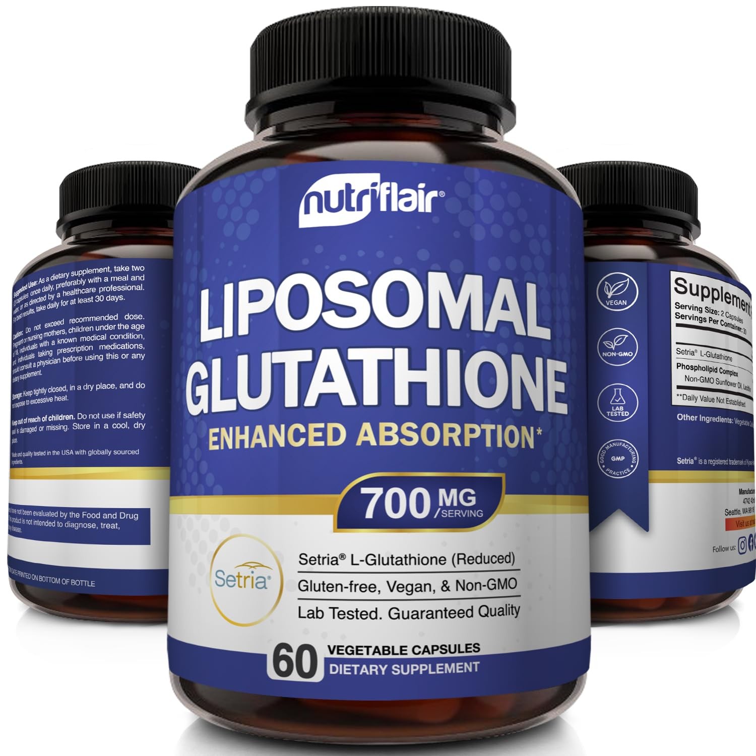 Liposomal Glutathione 700mg Supplement – Master Antioxidant Support, 60 Caps