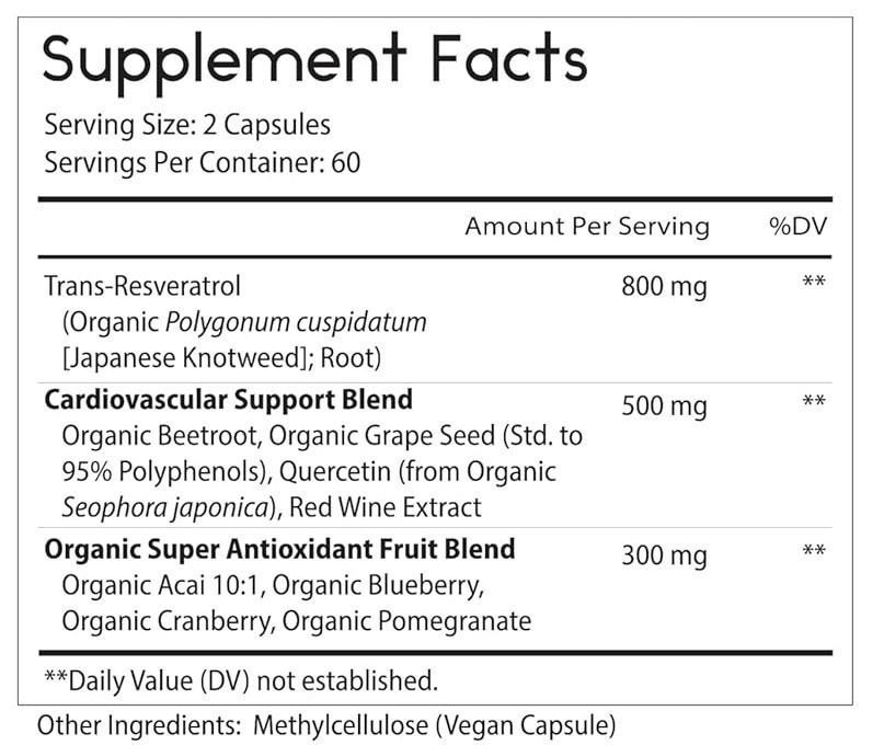Thomas’ all-natural Remedies Resveratrol 1600mg Organic 120 Count Capsules 10/26