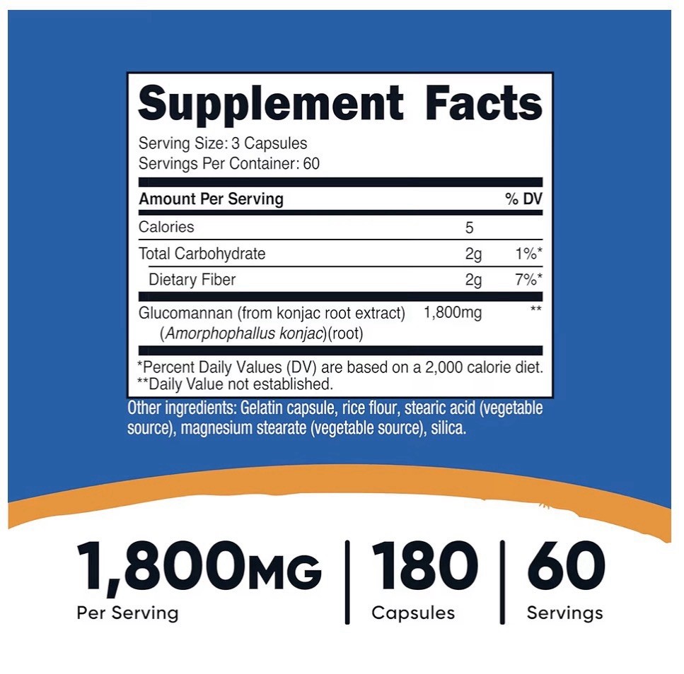 Nutricost Glucomannan 1,800mg Per Serving – 180 Capsules | Non-GMO, Vegan