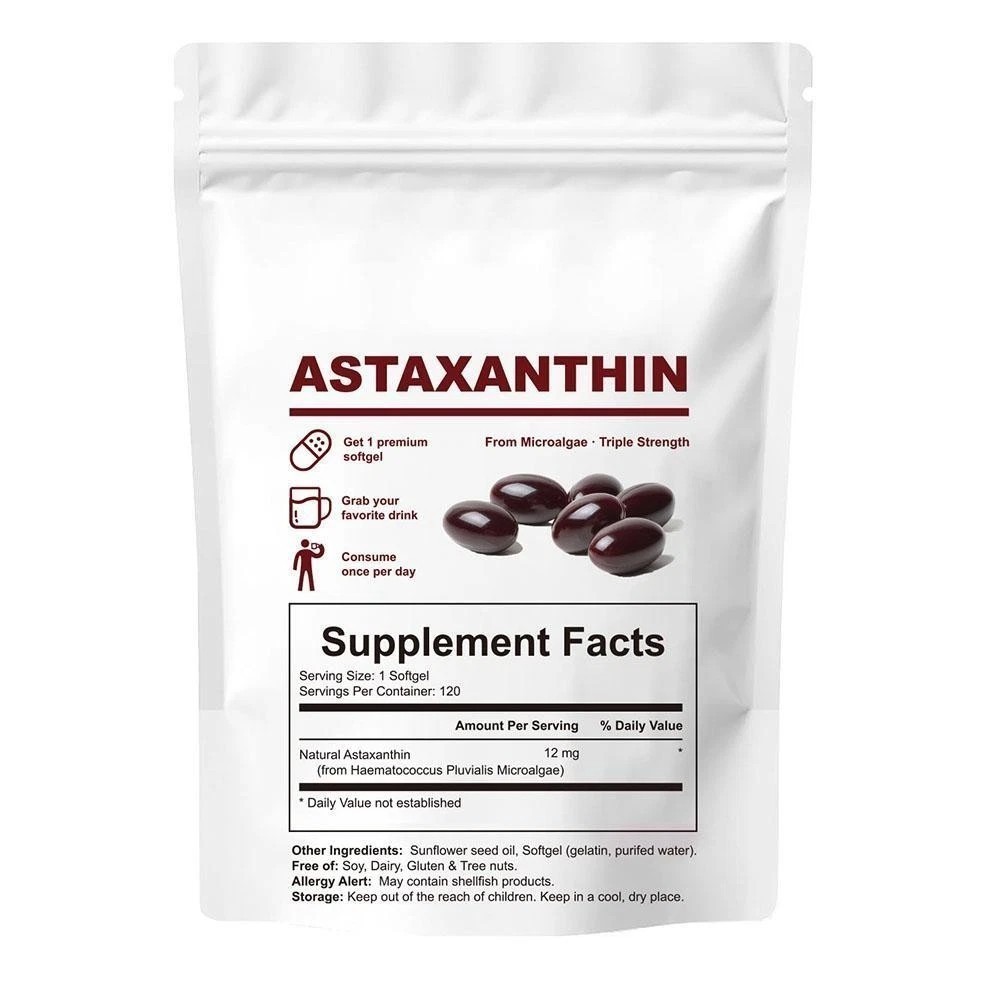 12mg Astaxanthin Antioxidant 120 Softgels Fresh Microalgae Eye Joint Skin Health