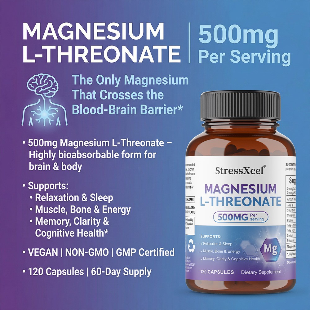 Magnesium L-Threonate 500mg – Supports Brain Health, Relaxation 30/60/120Caps