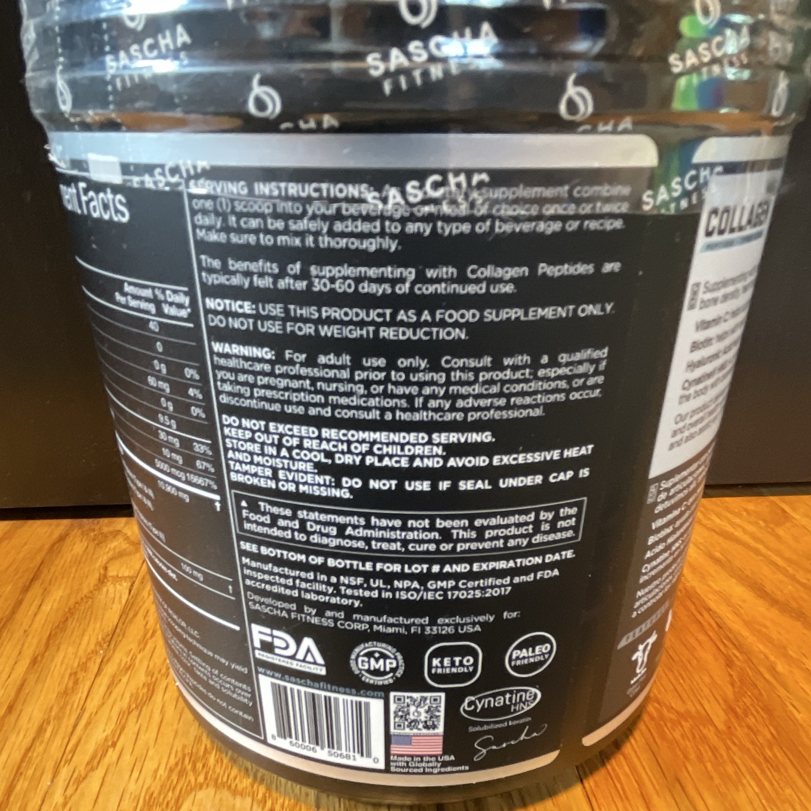 Sascha Fitness Hydrolyzed Multi Collagen Peptides Powder Unflavored 14.69 oz