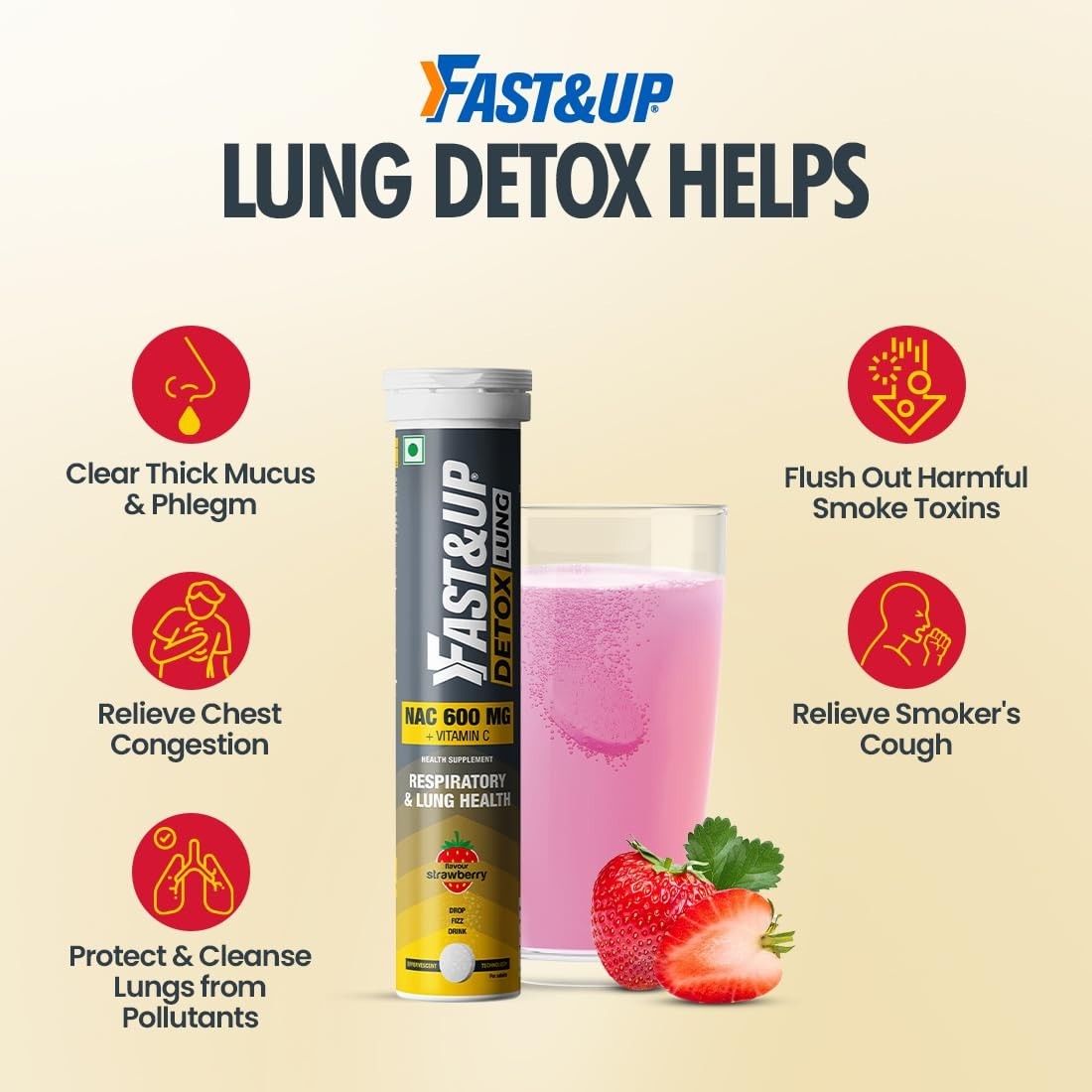 FAST&UP Detox Lung N-Acetylcysteine 600mg + Vitamin C (20 Effervescent Tablets)