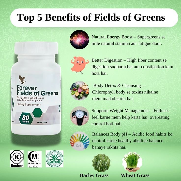2 bott. of Forever Fields Of Greens (80 tab.ea) Healthy digestion. Kosher/Halal