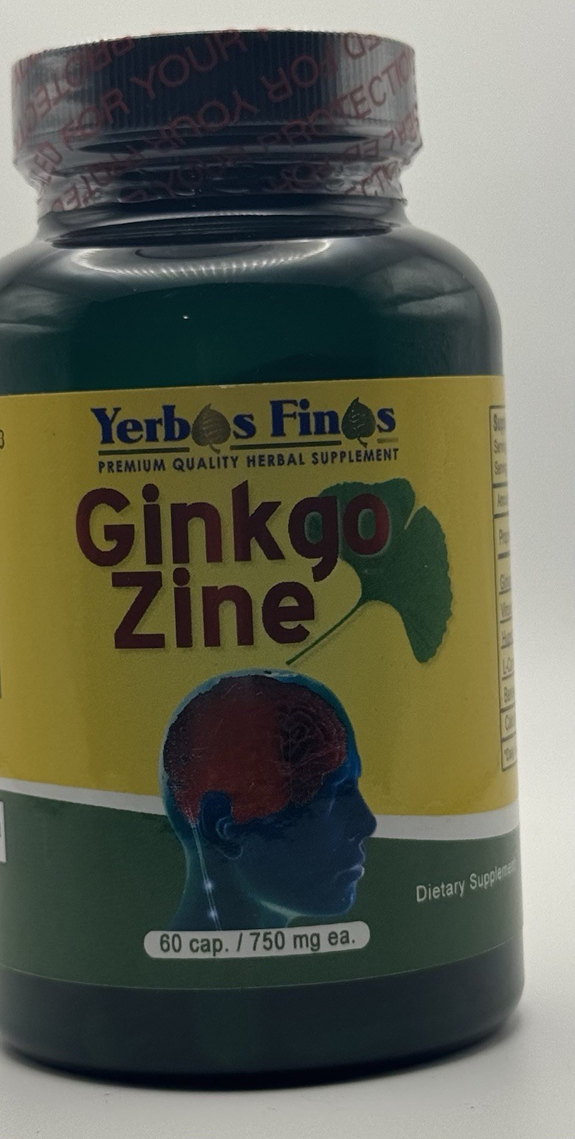 Yerbos Finos Ginkgo Zine 750 mg 60 Capsules Dietary Supplement
