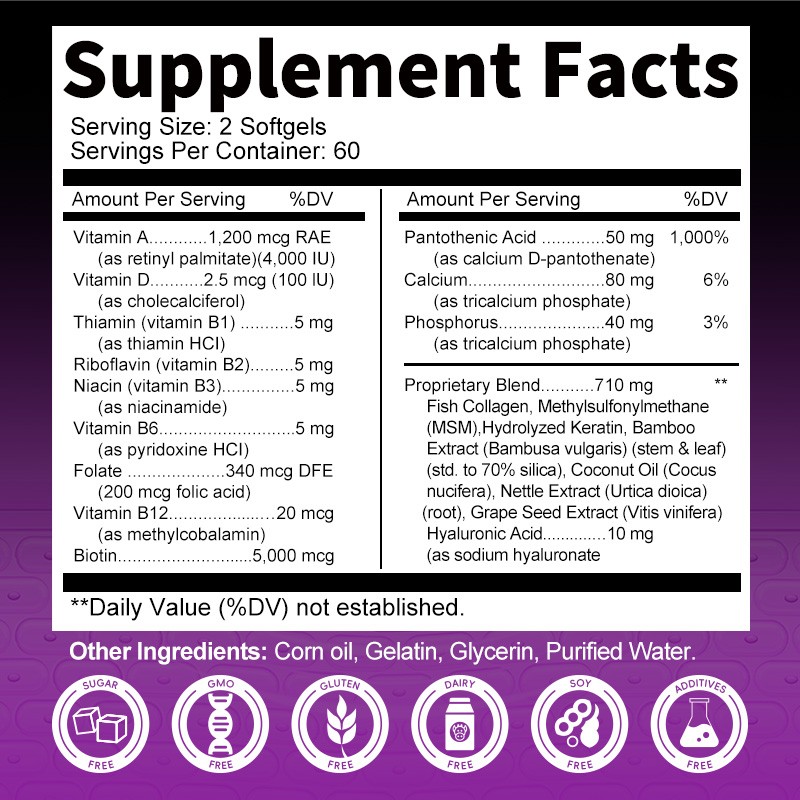 Biotin 25,000mcg with Collagen & Keratin Capsules Hair Skin Nails Supplement