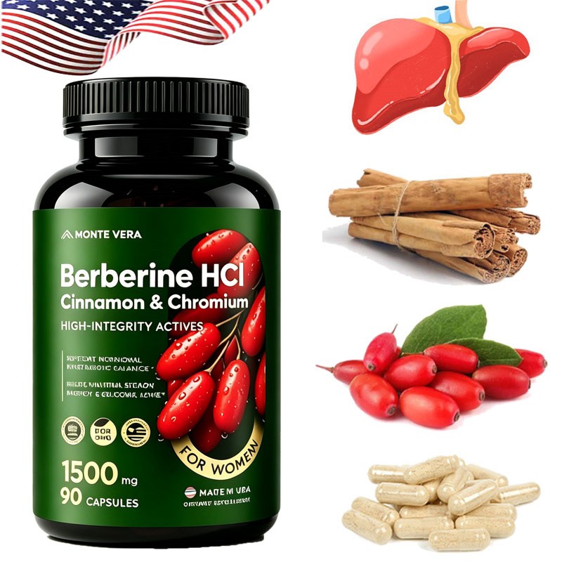 Berberine HCI 1500mg with Chromium Cinnamon Vegan Non-GMO Supplement 90 Capsules