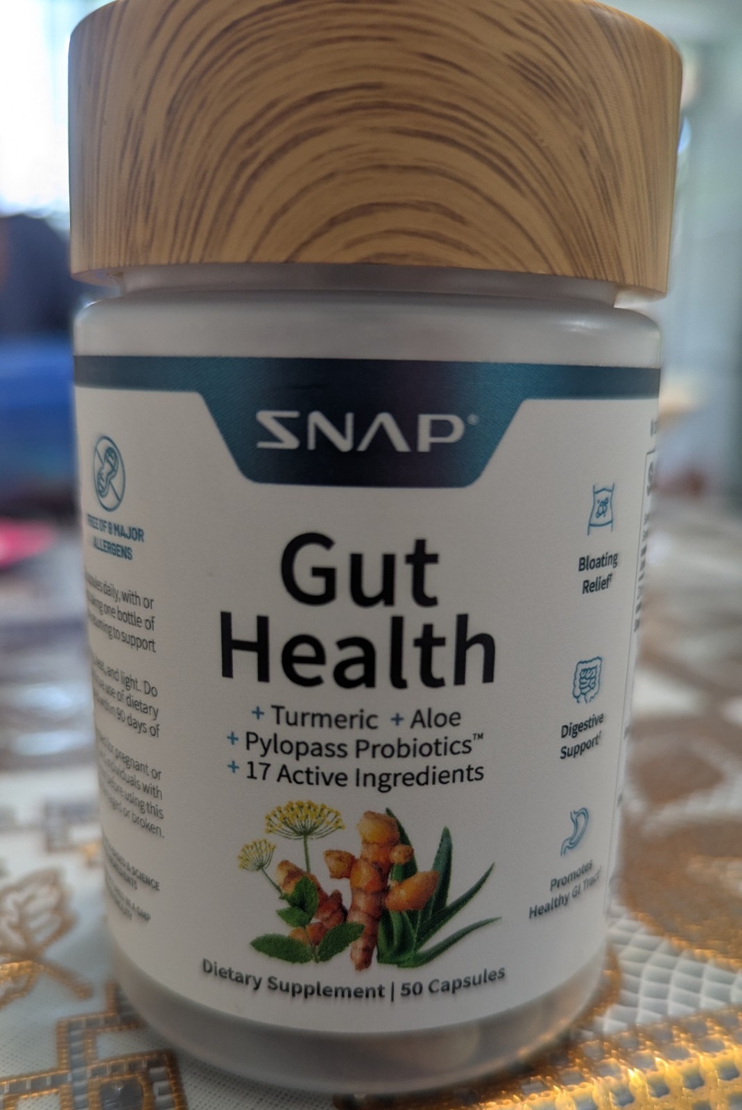 SNAP Gut Health Digestive + Bloating Support Turmeric Aloe 50 Caps Exp 09/2028