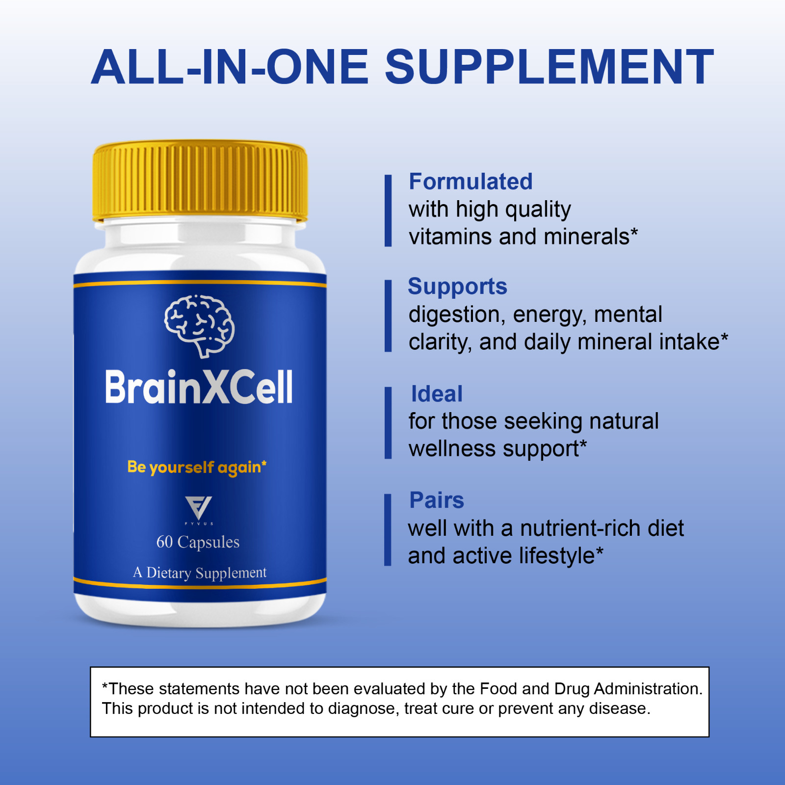 (2 Pack) BrainXCell Premium Nootropic Supplement, Brain X Cell (120 Capsules)
