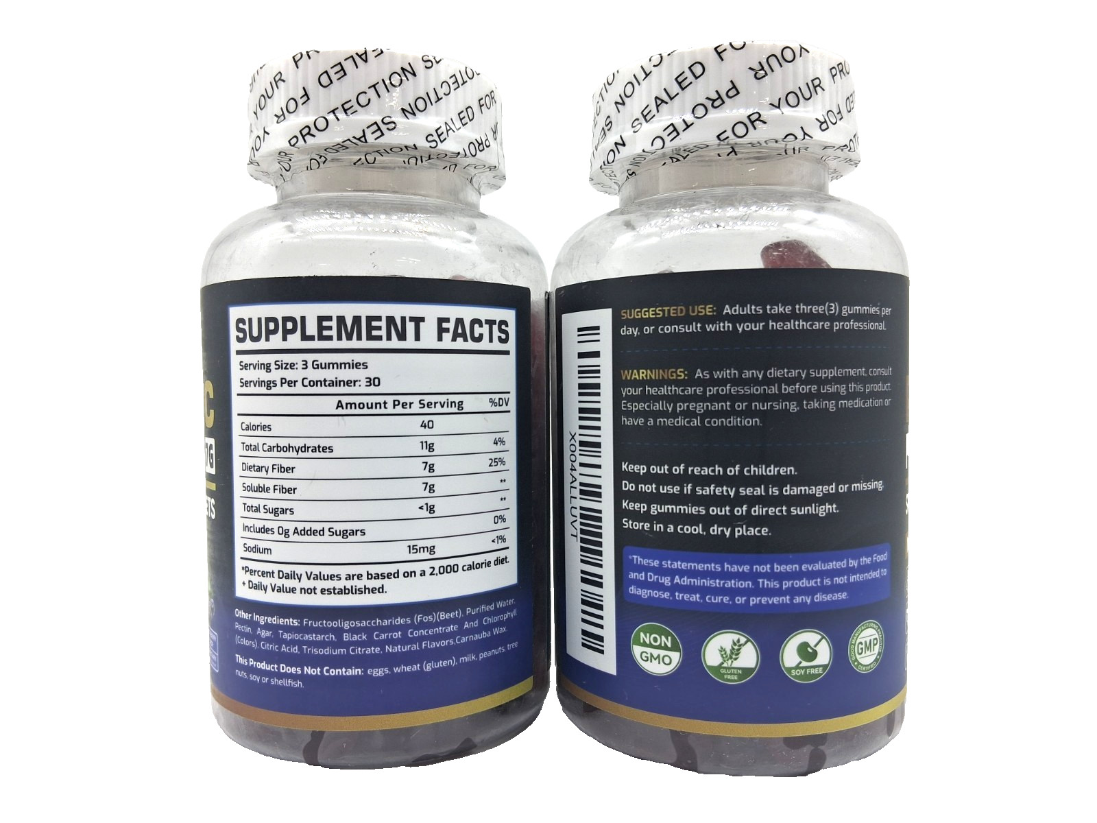 2 x Happyummmm Prebiotic Fiber Gummies 7g, 90 Gummies, Blueberry, Exp. 03/2027