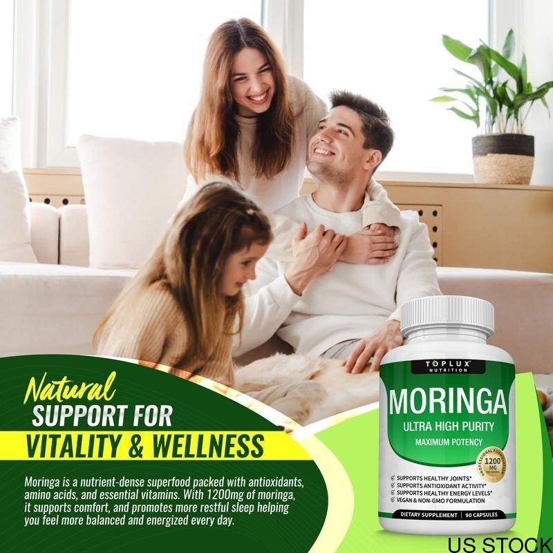 90 Capsules 1200mg Pure Moringa Powder Capsules Immune Gut Health Support US