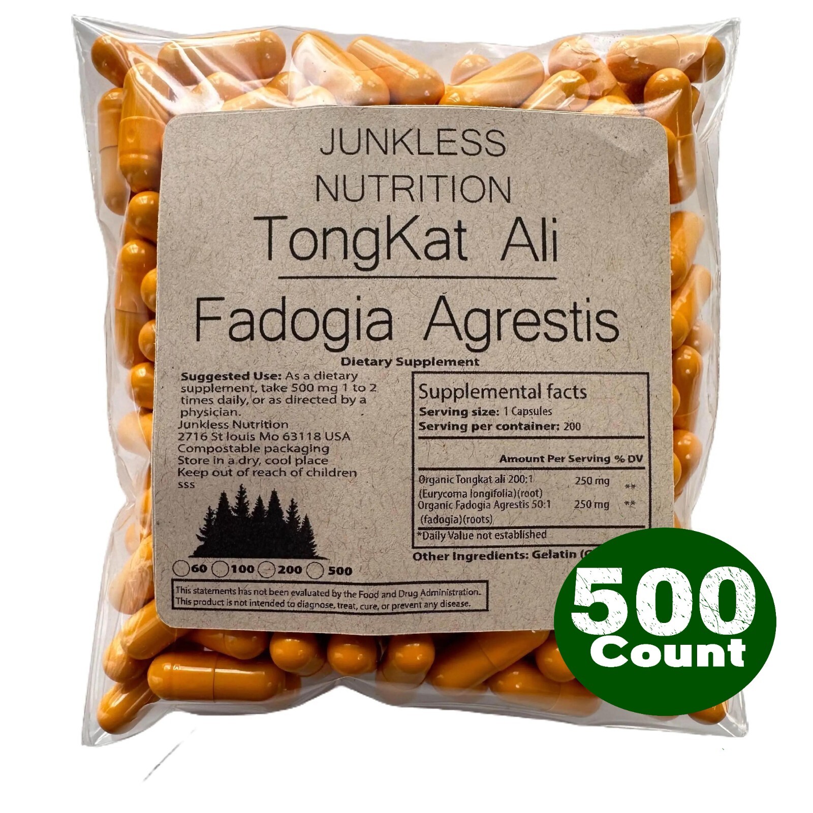 Fadogia Agrestis and Tongkat A. Extract 500 Capsules! NO FILLERS! Boost Test.