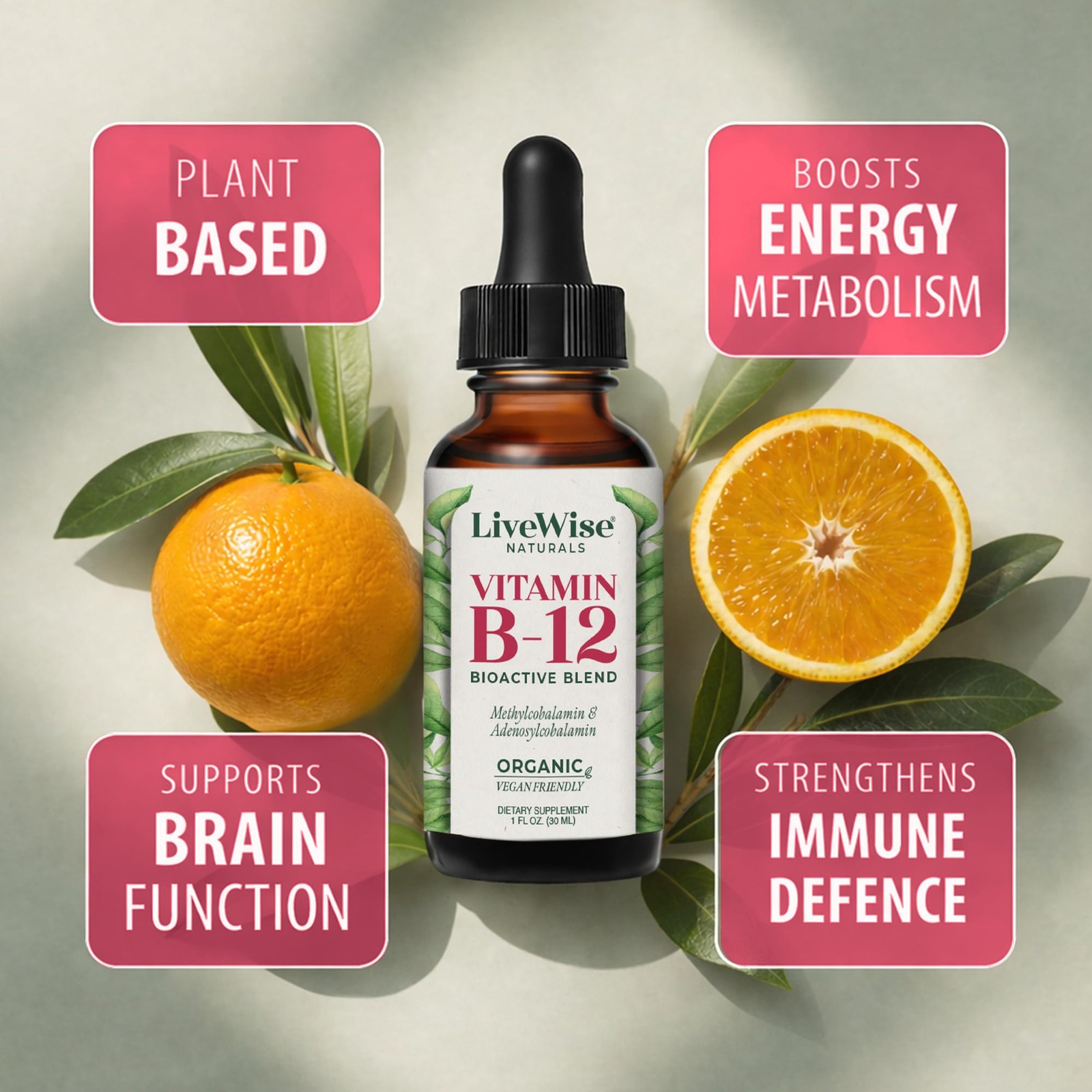 Organic Vitamin B12 1000 mcg Sublingual Liquid Drops For 1 Fl Oz (Pack of 1)