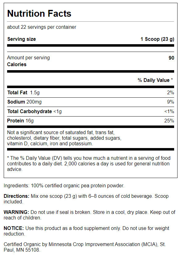 Swanson 100% Certified Organic Pea Protein Powder Non-gmo 1.1 lb Powder